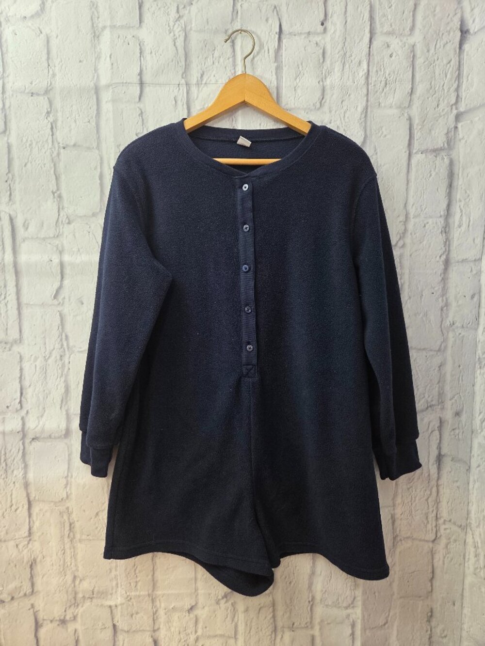 Old Navy Small Navy Blue Fleece Henley Button Front Shorts Pajama Romper